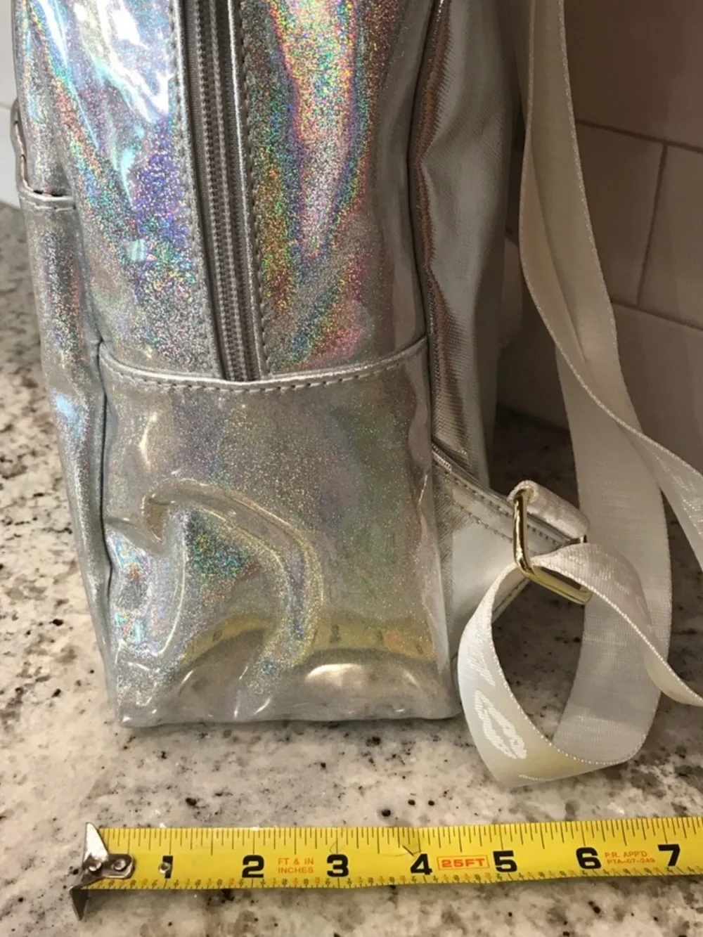 BETSEY JOHNSON Metallic Silver Rainbow Heart Sprinkle Backpack